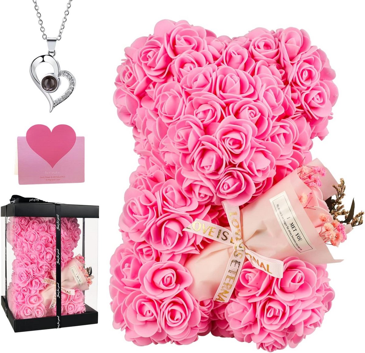 Rozenbeer Cadeau - Romantische Bloem en Teddybeer voor Vrouwen