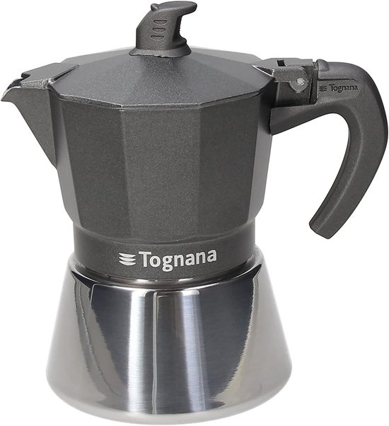 Donkergrijze Tognana Moka pot met glanzende zilveren onderkant.
