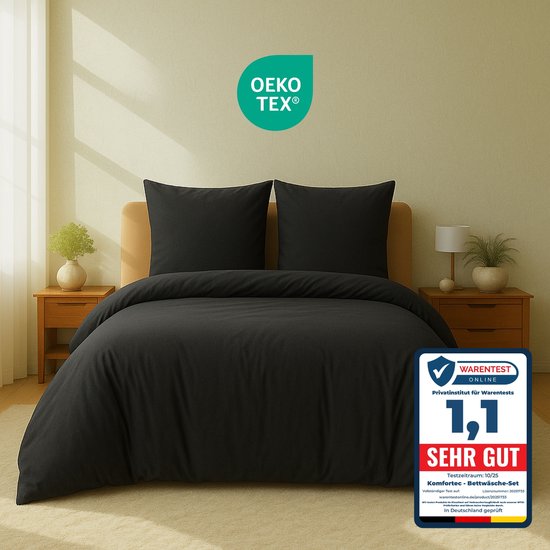 Komfortec Premium Housse de Couette Kussensloop cm + 2x Taie d'Oreiller 80x80 cm - Microfibre 100% Polyester Brossé 120 g/m² - Parure de Lit 3 Pièces Super Douce - Gris Anthracite