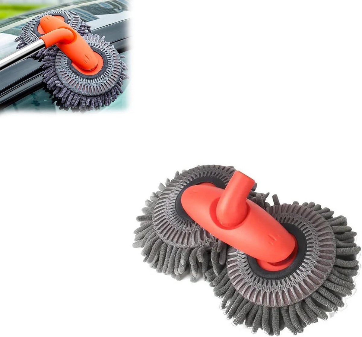 Autowasborstel Dubbele Kop Telescoopsteel Microvezel Chenille 360° Draaibaar