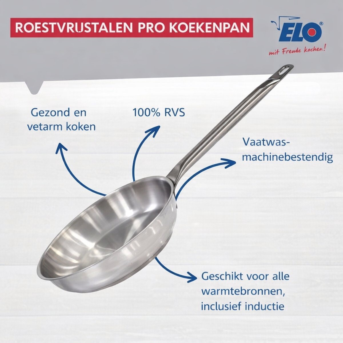 Set van 2 Koekenpannen 28 en 32 cm en 3 Kookpotten 16, 20 en 24 cm Elo Profi Brillant