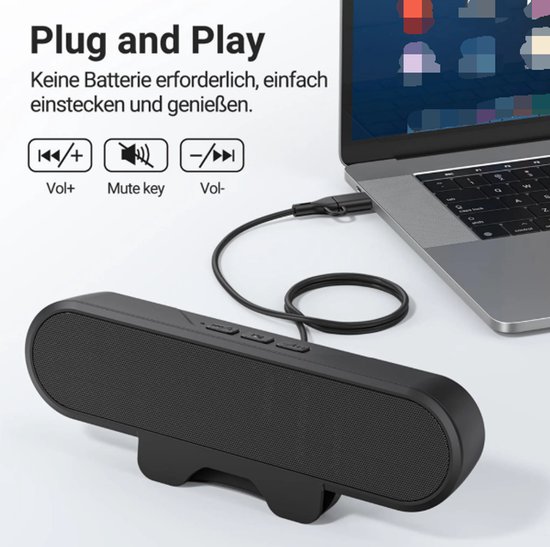 Mini draagbare speaker, soundbar, 10 watt, USB interface, aansluitbaar op Geschikt voor laptop, zwart. van Merkloos — afbeelding 4