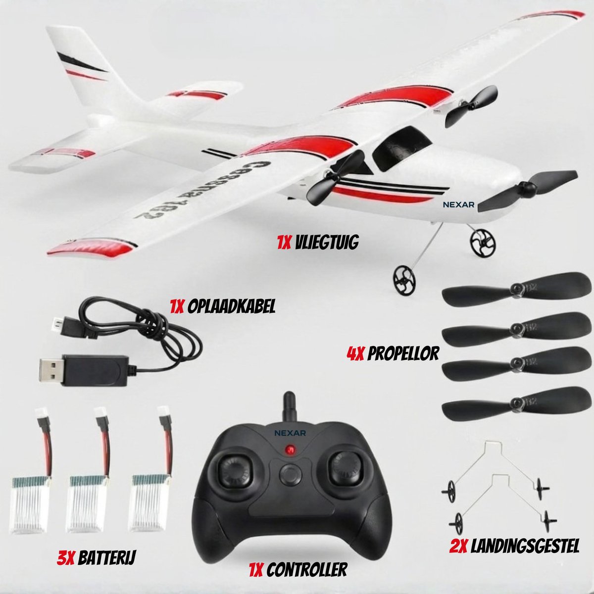 Nexar Bestuurbare Vliegtuig - RC Propellervliegtuig met Gyro Stabilisatie - Afstandsbestuurbaar Vliegtuig - voor Kinderen & Beginners - Incl. 3 Batterijen — afbeelding 3