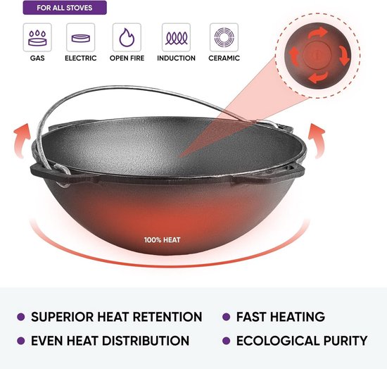 Gietijzeren Kazan Pan met Deksel - Dutch Oven Ketel 6 Liter voor Ovens en Kampvuur — afbeelding 4