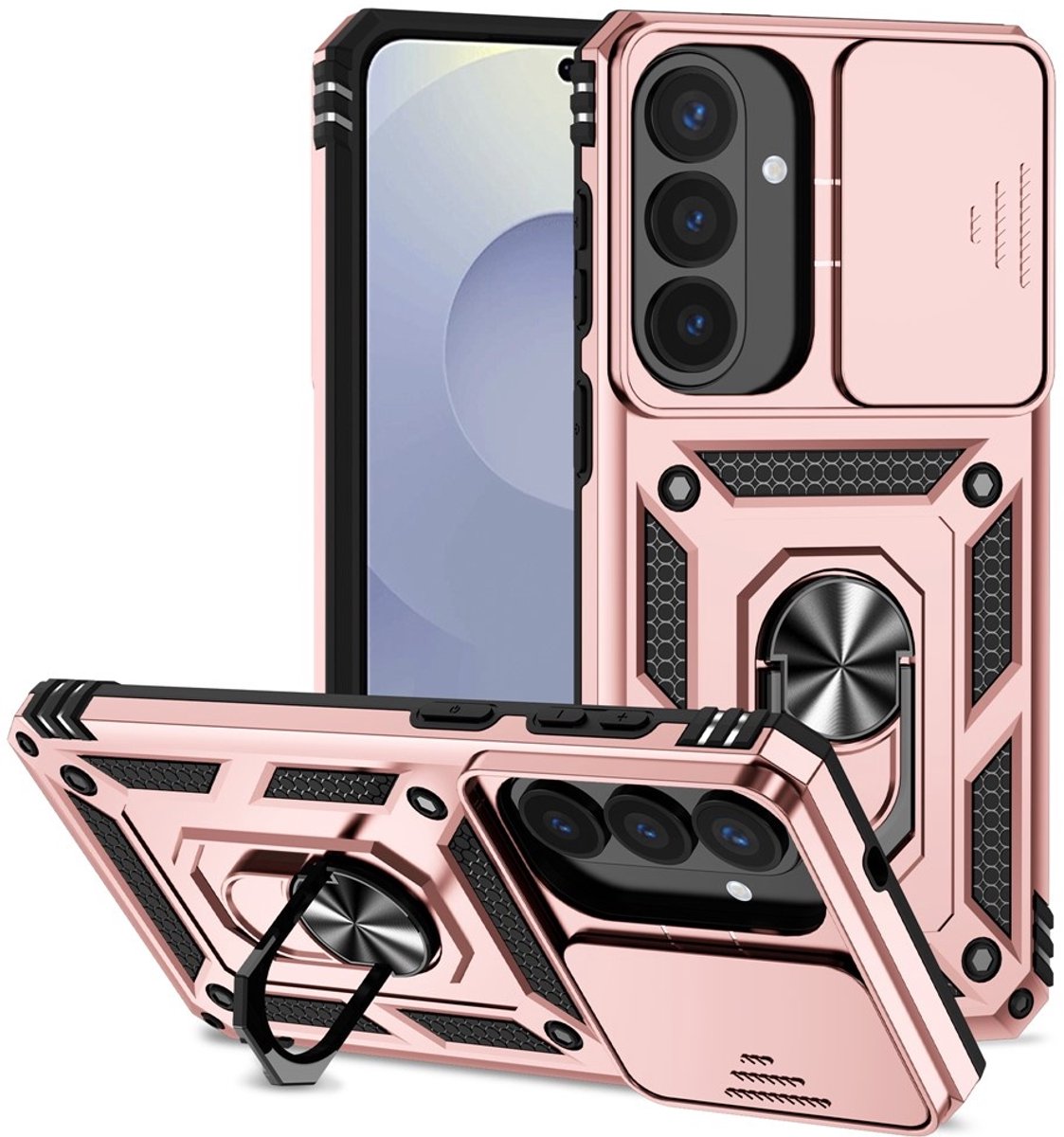 Coverup Hoesje - Geschikt voor Samsung Galaxy S26 Plus Hoesje - Coverup Armor Ring Kickstand Back Cover met Camera Shield - Rose Gold