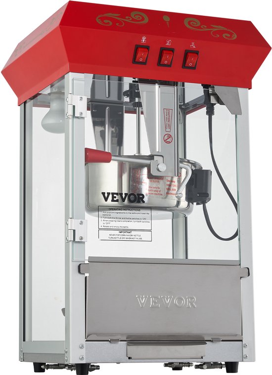 VEVOR Popcornmachine Maker Popcornmachine Popcornmachine 850W Popcorn 8oz Rood — afbeelding 2