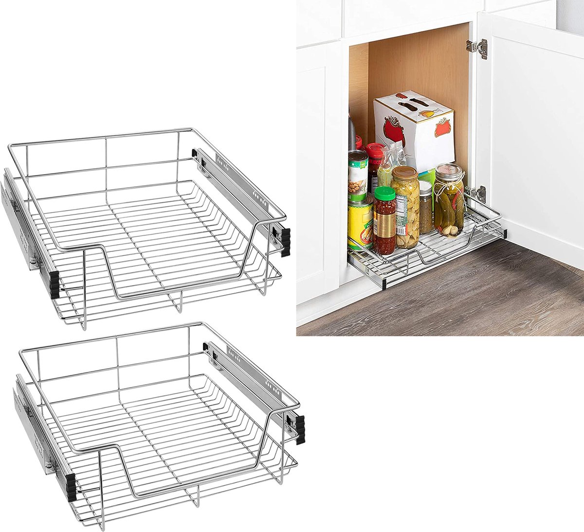 Aufun 2 x Telescopische Laden - 60cm (Buitenbreedte) - Uittrekkende Planken voor Keuken- en Slaapkamerkasten