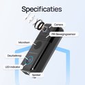Zwarte deurbel met camera, microfoon, luidspreker, deurbelknop en LED-indicator.