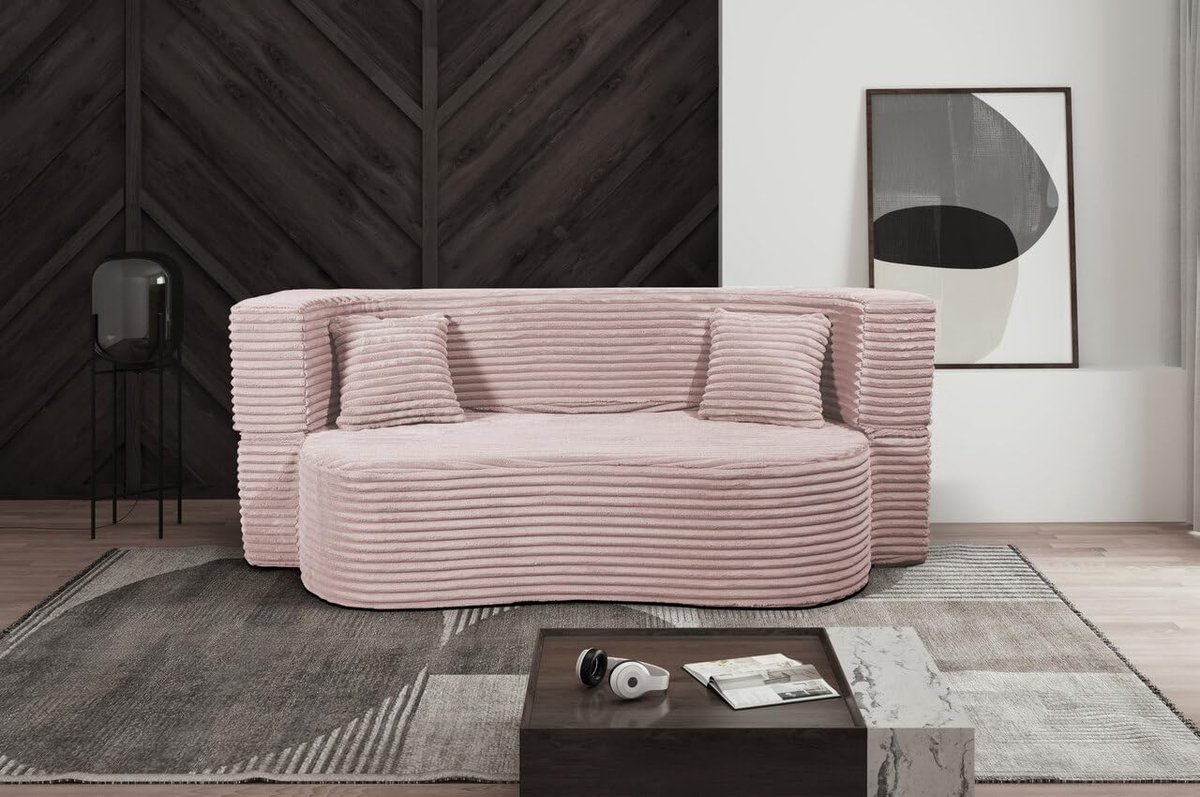 Bankbed 3-zits 200x72x80 cm met Slaapfunctie – Schuimrubber Sofa met Afneembare Corduroy Hoes – Modern & Comfortabel Lichtroze – Pauwhome