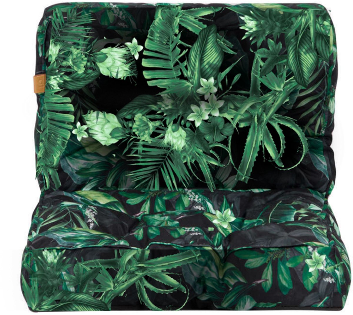 Blomster – Gewatteerd tuinkussen voor tuinstoel en fauteuil – Waterafstotend – Zwart met groene bladeren