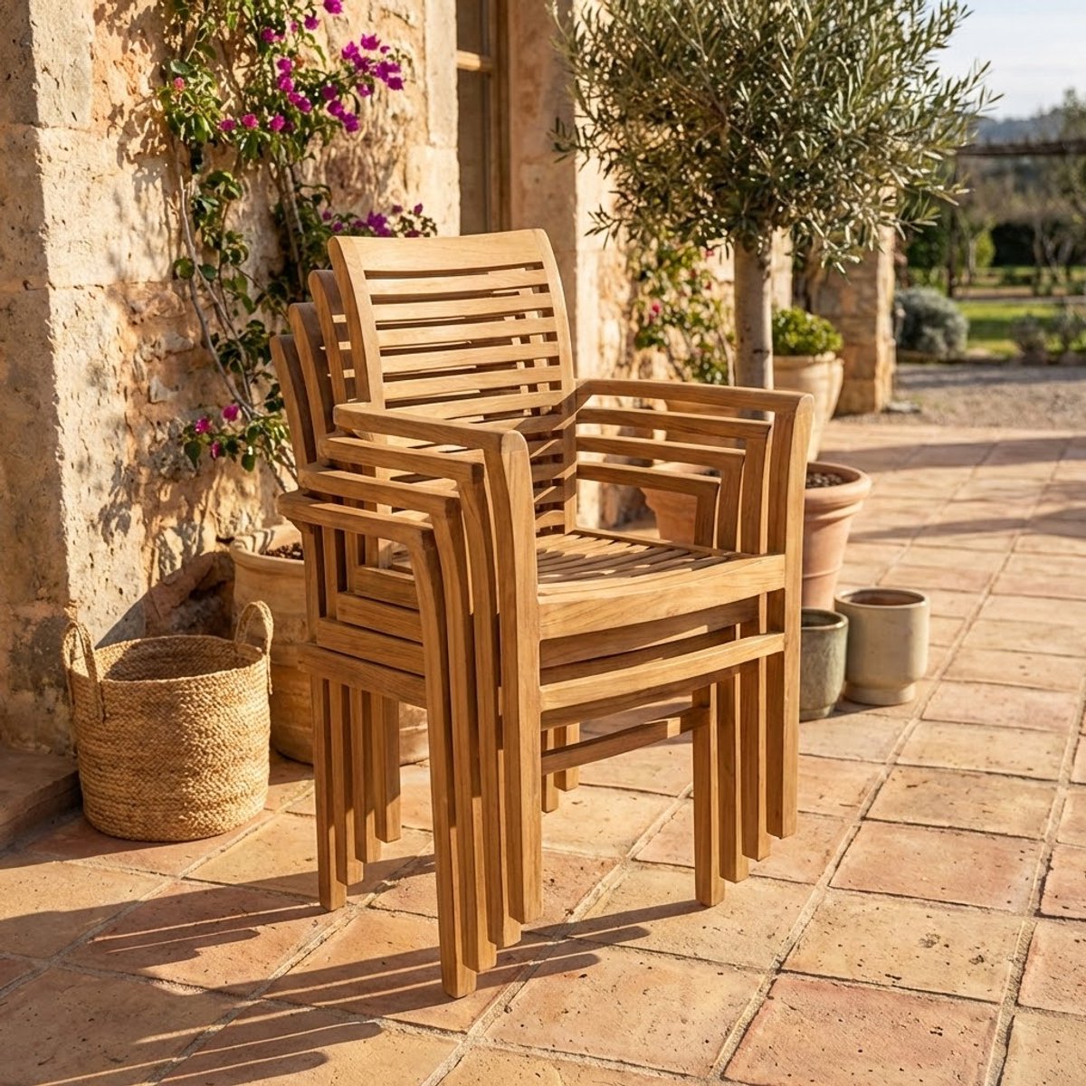 Teakea - Stapelbare Teak Tuinstoelen Stacker - Set van 4 - Massief Teakhout - Duurzame Buitenstoelen