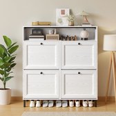 Bealife FS61 Opvouwbaar Schoenenrek - Met 4 Deuren en Open Opbergvak - 108x100x24 cm - Wit