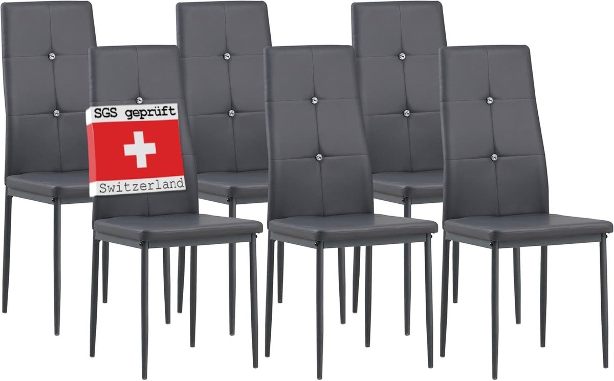 Albatros Eetkamerstoelen set van 6 - DIAMOND, Grijs - Edele diamant look, Gestoffeerde stoel met kunstlederen bekleding, Modern stijlvol design aan de eettafel - Keukenstoel of stoel eetkamer met hoge belastbaarheid - Eetkamerstoelen