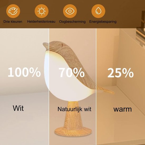 1 stuk - Decoratieve lamp - Magpie aromatherapie LED-lamp - Geschikt voor naast het bed in de slaapkamer - Vogel nachtlampje - Oplaadbaar met touchscreen - Drie instelbare helderheidsniveaus - Esdoornhoutkleur - Inclusief afstandsbediening — afbeelding 3