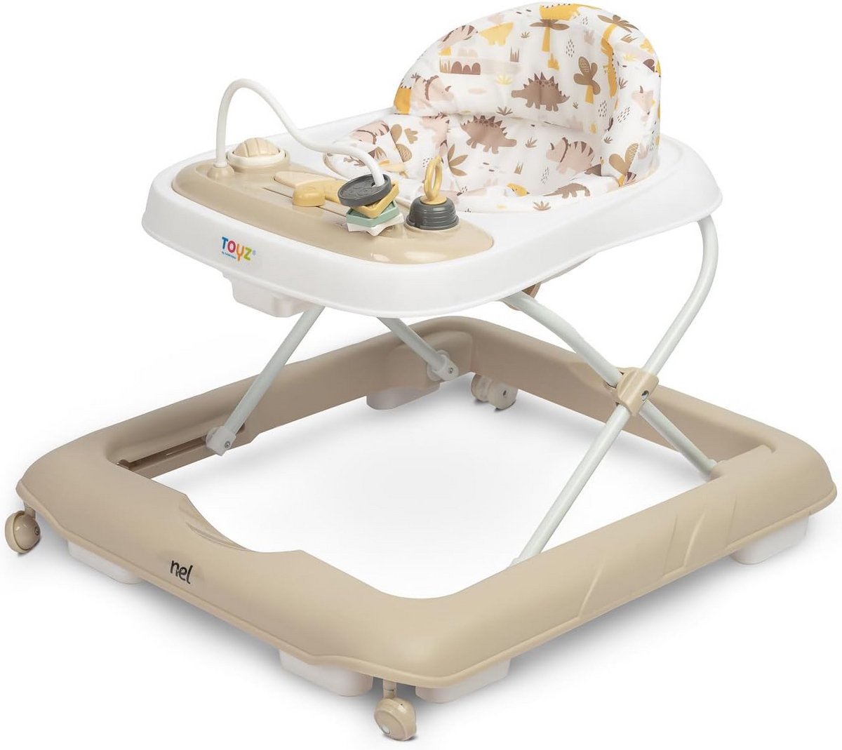 Roller voor Baby vanaf 6 Maanden - Leerrollator met Leerplank voor Motorische Ontwikkeling - Speel- en Loopcentrum - Bruin