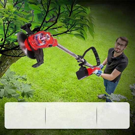 HOMTAS 3-in-1 Kantenmaaier - Grastrimmer - Bosmaaier - Grasmaaier - Draadloos & Elektrisch - Incl. 2 Accu ‘s & Snellader met wielen –Red-15cm Cutting Diameter — afbeelding 5