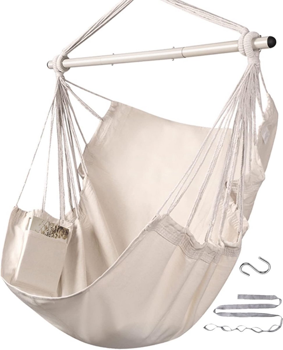Hangstoel Swing voor Binnen en Buiten - Draagkracht 500 lb - 129 cm - Eenvoudige Installatie