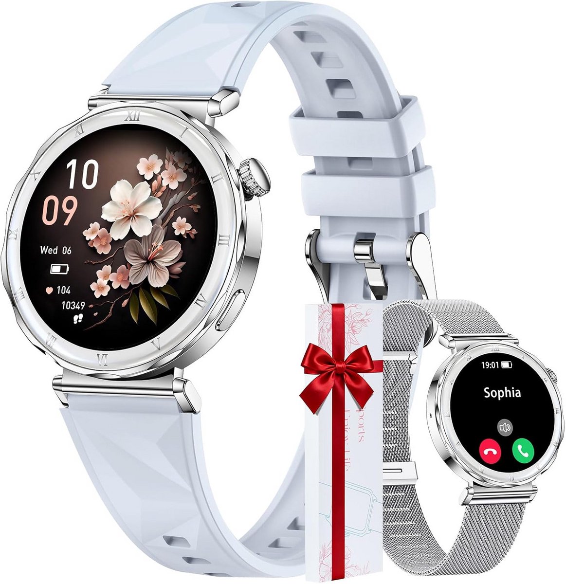 Ronde Dames Smartwatch met Bluetooth Pedometer Sportmodus Meldingen Muziekbediening Compatibel met Android iOS Zilver