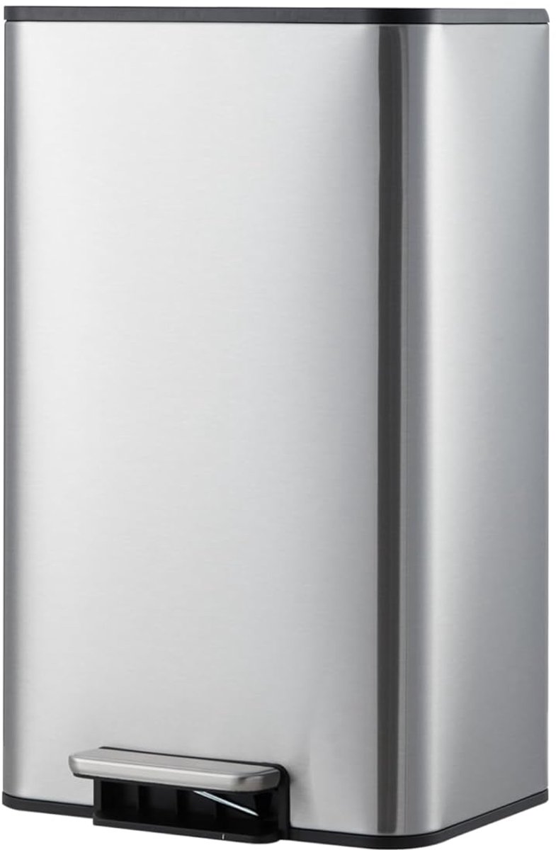 Space-Saving pedaalemmer 18L- RVS rechthoekige prullenbak met soft-close deksel en uitneembare binnenemmer - zilver - voor badkamer, keuken en kantoor - 29.5x26x49cm
