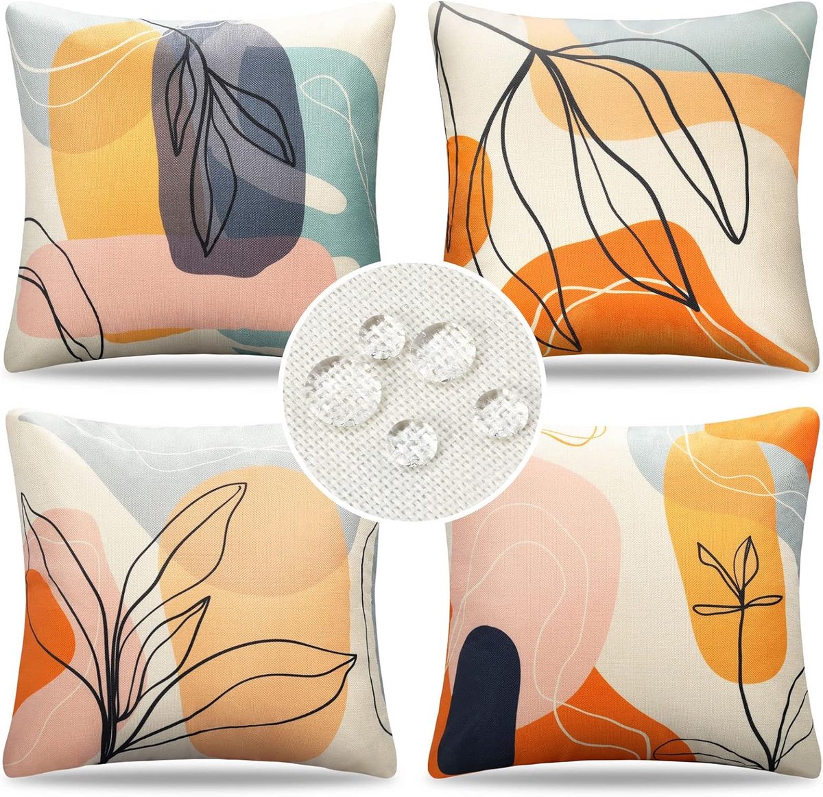 Famanu Outdoor Kussenhoezen Waterdichte Kussenhoezen Boho Modern Abstract Geometrisch Blad Lente Zomer Gooien Kussenslopen 40 x 40 cm 16 x 16 Inch Set van 4 voor Bank Balkon Terras Tuin Boho Leaves 05