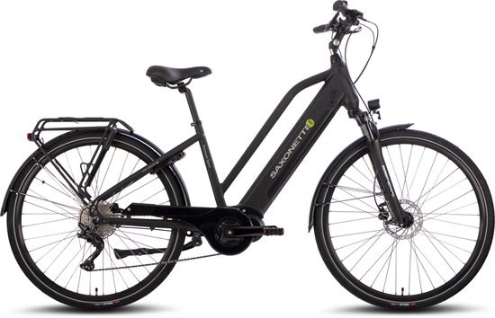 SAXXX PREMIUM SPORT TRAPEZ - Elektrische Fiets - 95% Vooraf Geassembleerd Stadsfiets - 522Wh Verwijderbare Accu - 100 km Actieradius - Middenmotor 250W - Shimano Deore 10-speed - 28" Wielen - Hydraulische Schijfremmen - Zwart van Saxxx — afbeelding 2