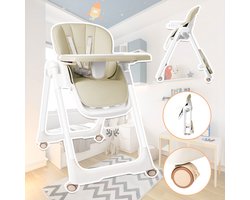 Froadp Opvouwbare kinderstoel voor baby's Kinderstoel Met bekleding, dubbele tafelplaat, 5-puntsgordel, in hoogte verstelbare tafelplaat Opvouwbare babystoel Babyzitje vanaf 6 maanden Kinderen - Type A Beige