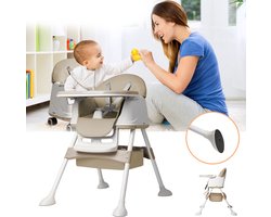 Froadp Multifunctionele kinderstoel Kinderstoel Hoogstoel voor baby's Combi-hoogstoel In hoogte verstelbaar met 4 wieltjes, 3-voudig tafelblad & afneembare zitting, voor kinderwagen - type B Beige