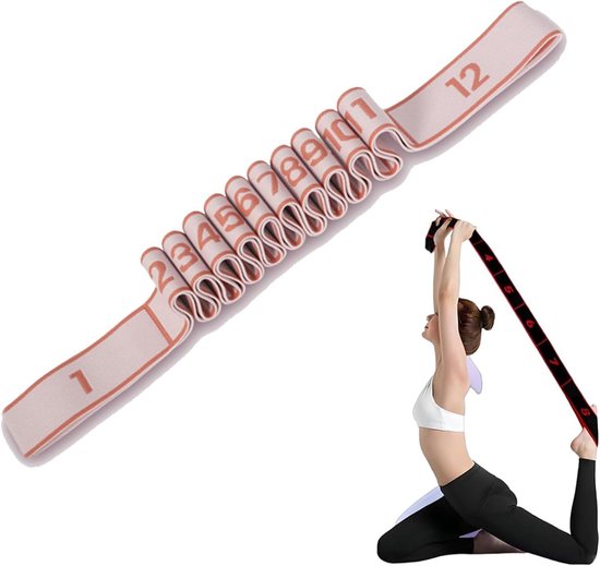 Fitness Weerstandsband met Markeringen - Voor Rekken, Yoga en Dans - Elastische Band met 8/10/12 Lussen - Duidelijke Lengte Indicaties - 1 Stuk