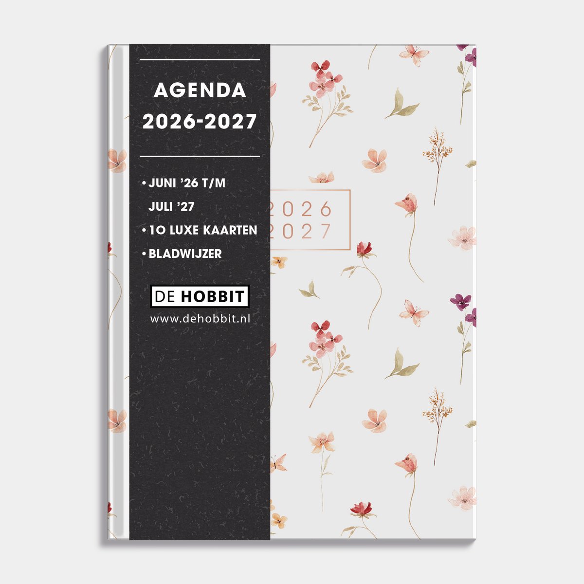 Hobbit - Pocket Agenda 2026-2027 - Agenda A6 (14 x 10,5 cm) - 1 week op 2 pagina's - A6 agenda met harde kaft - Aquarel Bloemetjes
