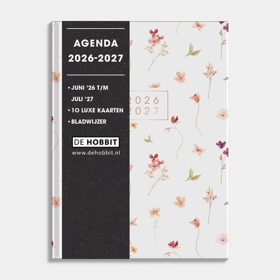 Hobbit - Pocket Agenda 2026-2027 - Agenda A6 (14 x 10,5 cm) - 1 week op 2 pagina's - A6 agenda met harde kaft - Aquarel Bloemetjes
