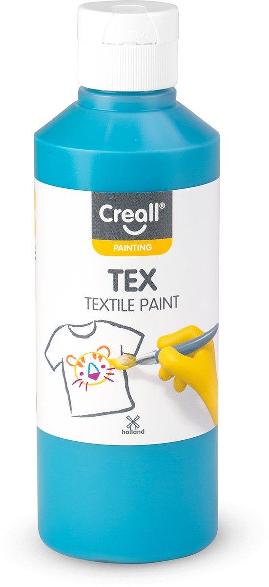 Creall Tex - Textiel- & Stoffenverf - Turquoise - 250ml - Machine wasbaar na fixatie - Voor T-shirts, jeans, schoenen, stoffen tassen, meubels en auto-interieurs/hemelbekleding - Gemaakt in NL - Glutenvrij
