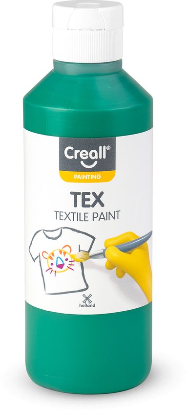 Creall Tex - Textiel- & Stoffenverf - Groen - 250ml - Machine wasbaar na fixatie - Voor T-shirts, jeans, schoenen, stoffen tassen, meubels en auto-interieurs/hemelbekleding - Gemaakt in NL - Glutenvrij