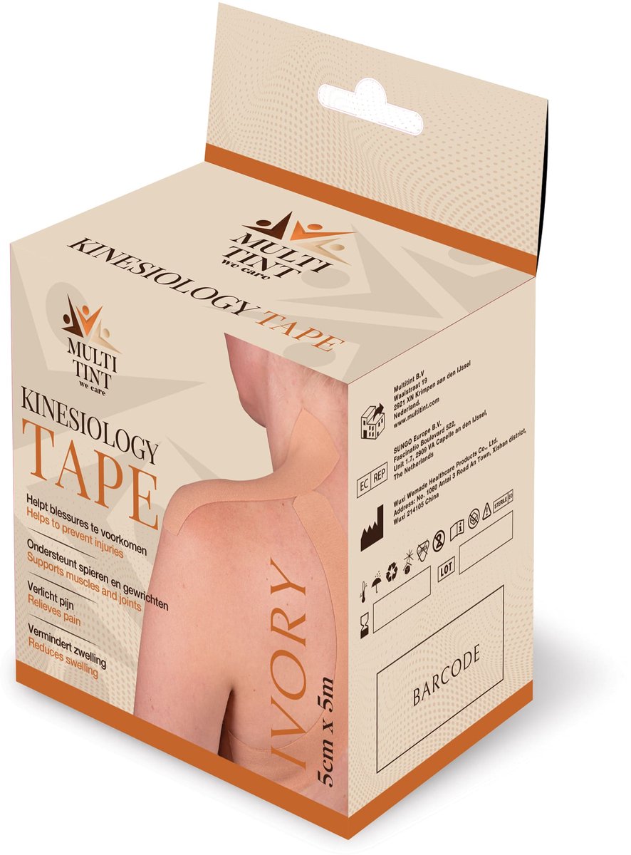 MultiTint Kinesiology Tape Ivory - 1 rol - 5cm x 5m - Ivory huidskleur - Latexvrij - Elastisch en Flexibel - Comfortabel en ondersteunend - Ademend
