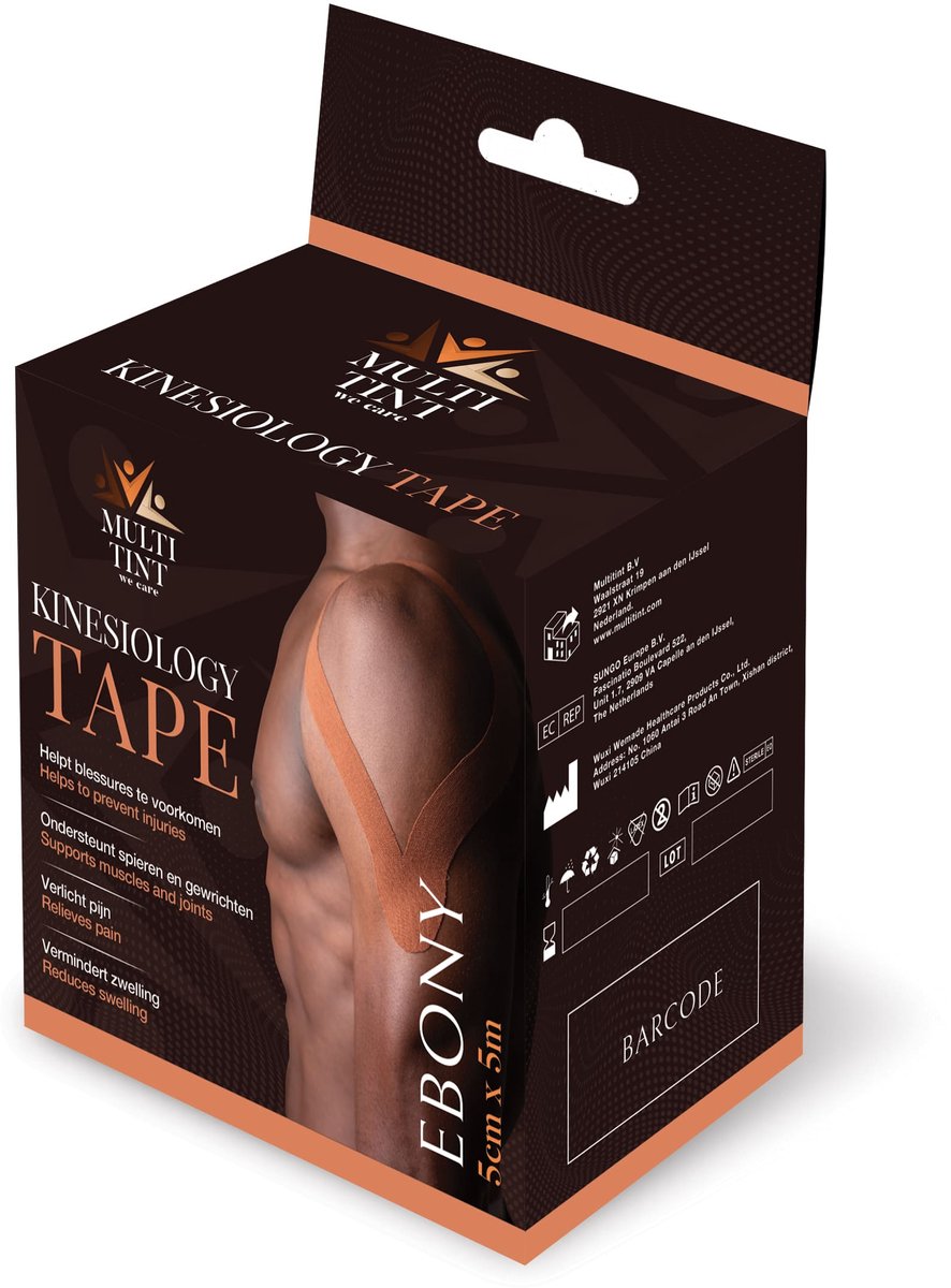 MultiTint Kinesiology Tape Ebony - 1 rol - 5cm x 5m - Ebony huidskleur - Latexvrij - Elastisch en Flexibel - Comfortabel en ondersteunend - Ademend