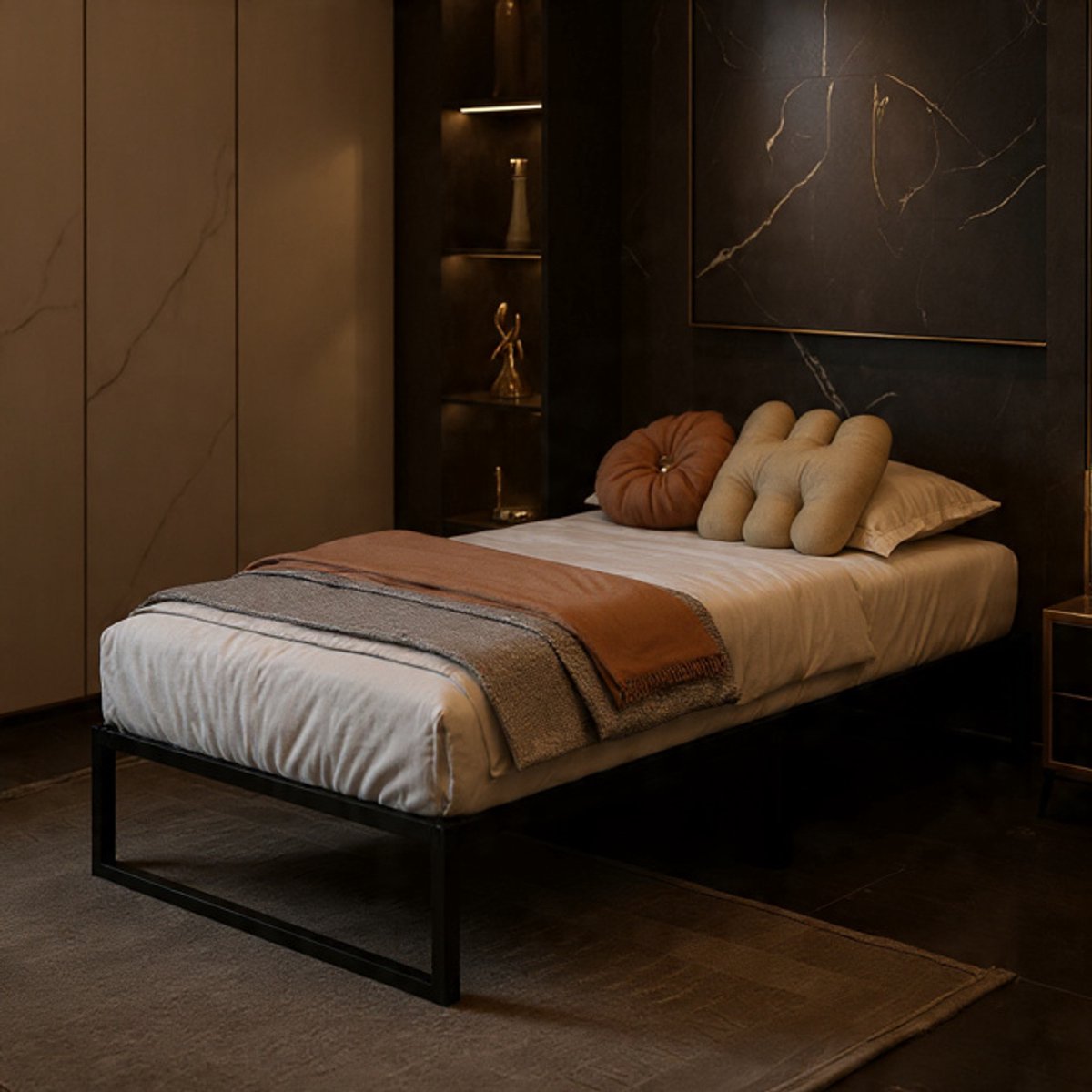 Premium SteelDream 90x200 cm – Stijlvol Zwart Metalen Eenpersoonsbedframe met Stalen Lattenbodem – Geruisloos, Ruimtebesparend Design – Eenvoudige Montage – Zonder Boxspring Gebruik – 30 cm Hoog - House & Garden