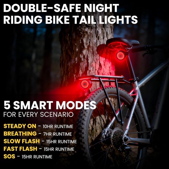 2 Stuks Bike Tail Light - Ultra Bright 60LM - USB-C Rechargeable - 5 Modes - Waterproof - Road Biking Safety — afbeelding 3