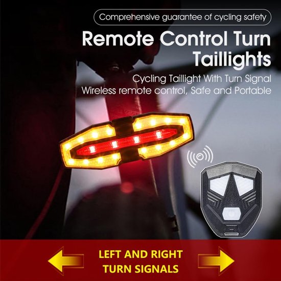 Bike Tail Light with Turn Signals - Wireless Remote - Waterproof - USB Rechargeable - Ultra Bright Safety Taillight for Night Riding — afbeelding 2