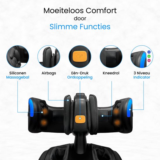 Zwart El Suvon voetmassageapparaat met iconen voor siliconen massagebollen, airbags en warmtetherapie.