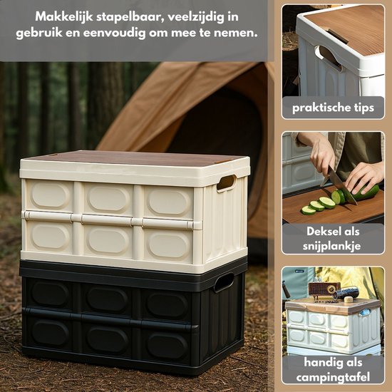 Opvouwbare opbergdozen met deksels, kratten met deksels, plastic opbergbakken, stapelbare, opvouwbare multifunctionele doos voor kleding, speelgoed, boeken, voedsel, opbergcontainers, swart — afbeelding 2