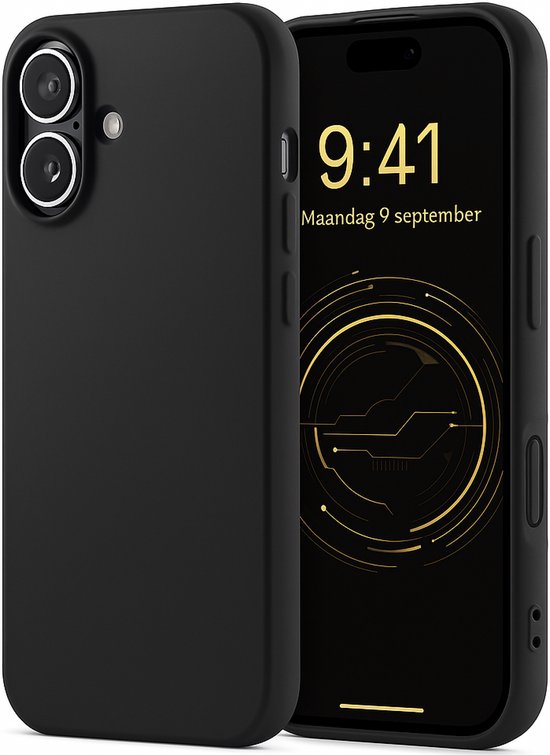 Coque de téléphone noire à côté d'un téléphone à écran noir.