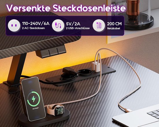 Gaming Bureau met LED Verlichting - Computertafel - Computermeubel - Bureau van Merkloos — afbeelding 5