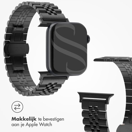 stalen bandje - Geschikt voor Apple Watch 1, 2, 3, 4, 5, 6, 7, 8, 9, 10, 11 (42 mm), SE - 38/40/41 mm - Zwart