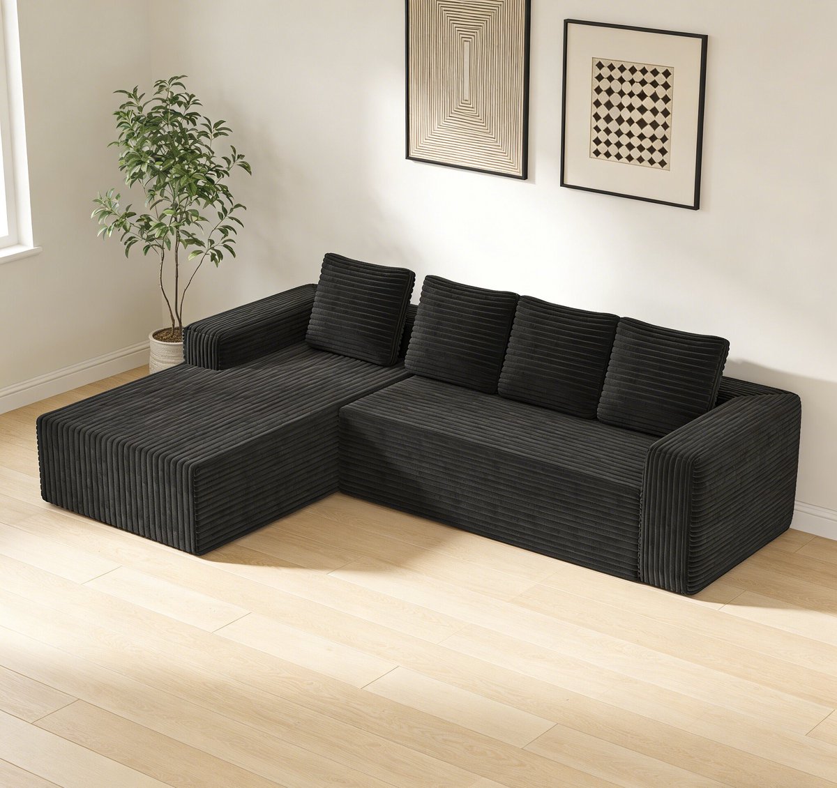 OKWISH Modulaire Hoekbank L Vorm Met Chaise Longue Rechts - Diepe Zit En Vrij Te Combinere