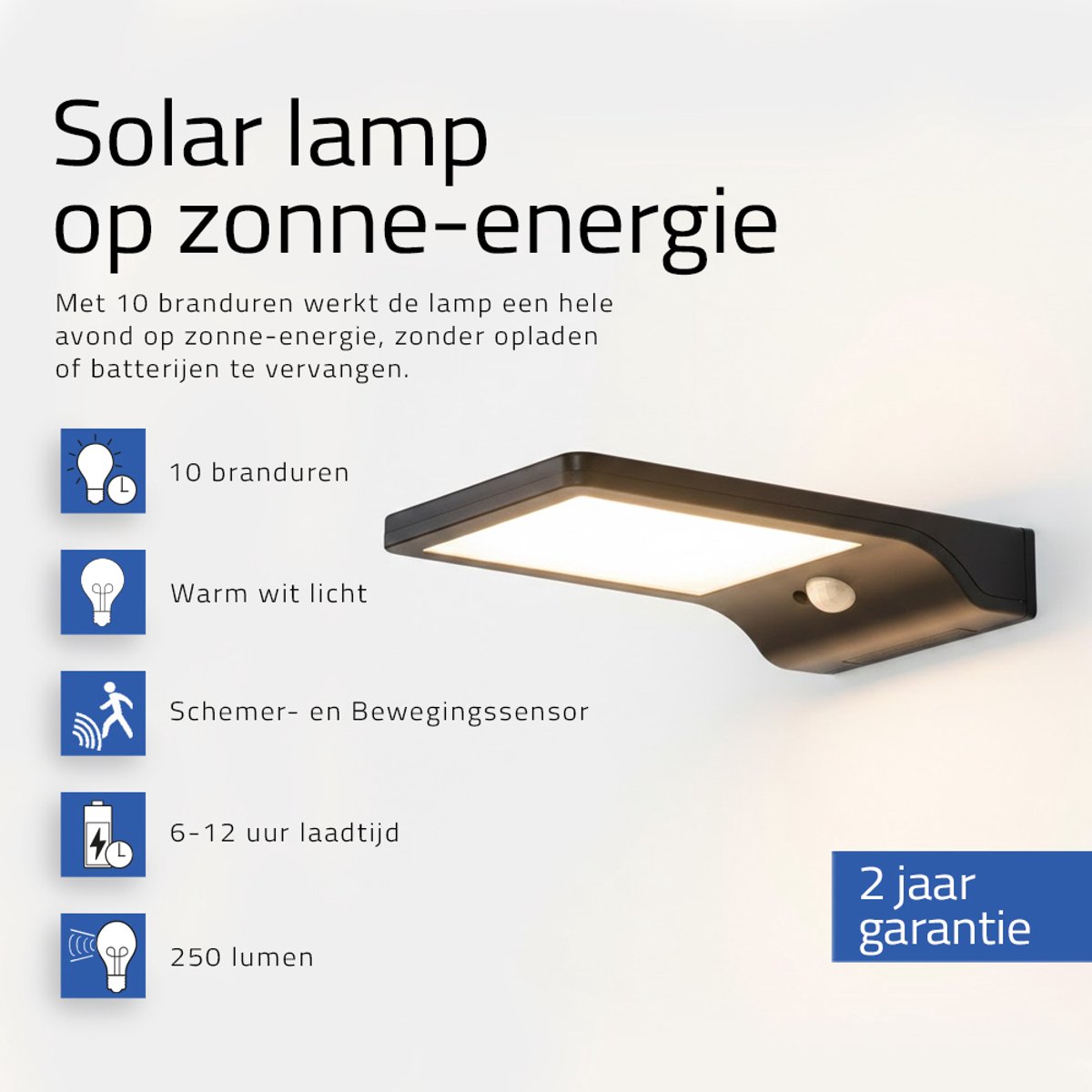 Solar wandlamp buiten 'Slim' - Zwart - 250 lumen - Warm wit (3000K) - IP44 - Buitenlamp met bewegingsmelder - Tuinverlichting op zonne-energie
