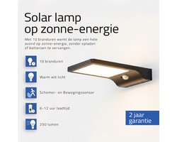 RexTech Solar wandlamp buiten 'Slim' - Zwart - 250 lumen - Warm wit (3000K) - IP44 - Buitenlamp met bewegingsmelder - Tuinverlichting op zonne-energie