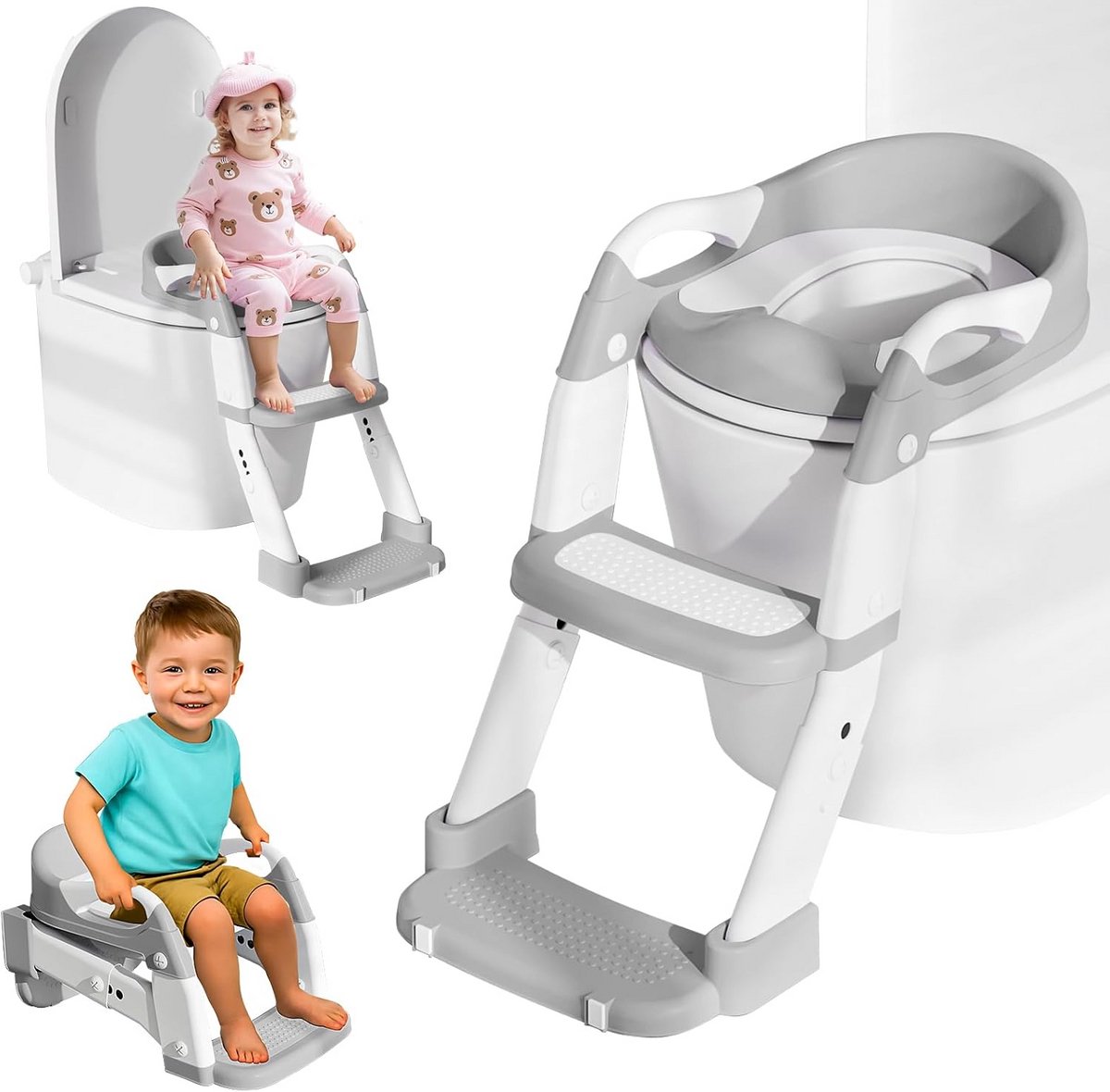 Verstelbaar Kinder Toiletbril met Ladder en Kruk voor Zindelijkheidstraining