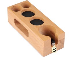 In hoogte verstelbaar tamperstation van hout voor 51-54mm espresso portafilters