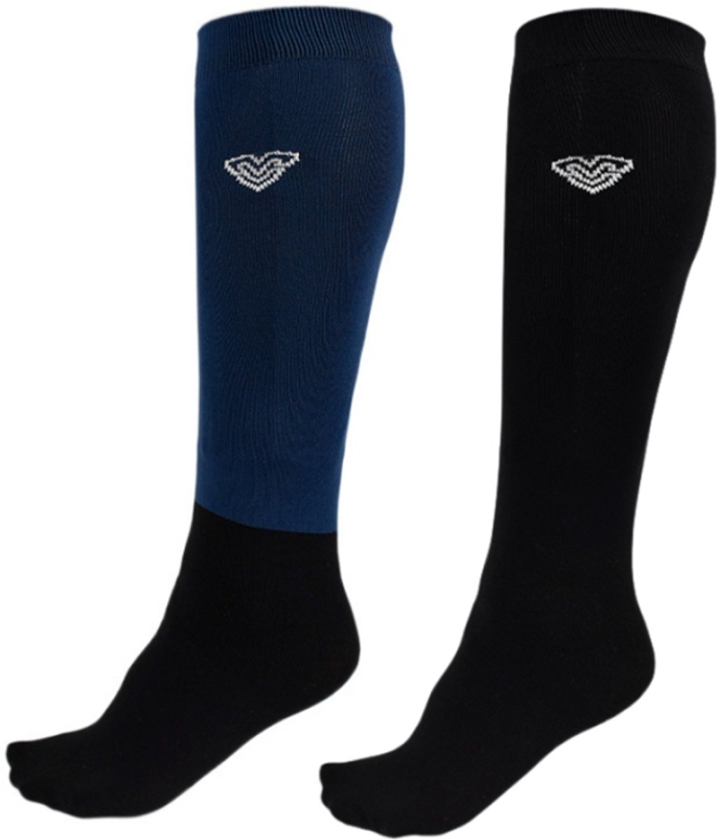 Paardrijsokken Vincere Signature 2-Pack - Matt Black/Blue - 42-46