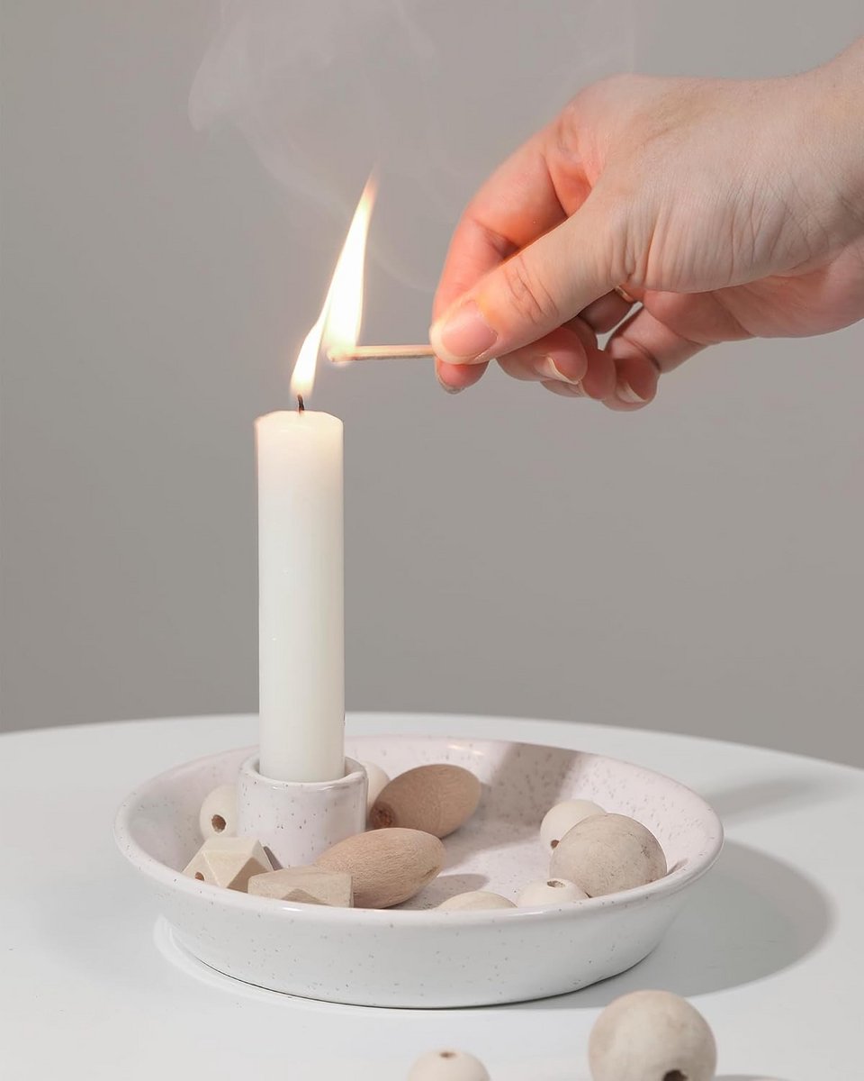 Rustieke Witte Kerstkaarsenhouder - Keramiek, Gevlekt Glazuur, 15 cm - Decoratief voor Woonkamer en Landelijke Stijl