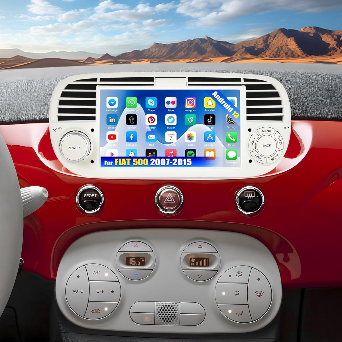 Android 13 Autoradio 7 inch voor Fiat 500 (2007-2015) met Navigatie, GPS en WiFi